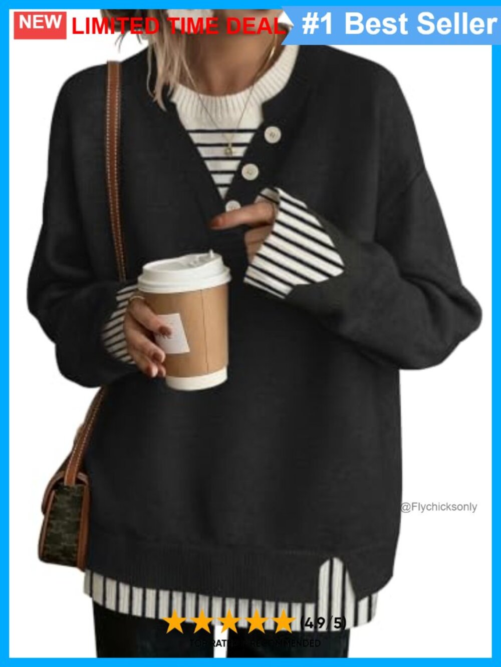 Women's Oversized Knit Pullover Sweater Crew Neck Drop Shoulder